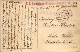 1917 Busteni, Valea Alba / valley, bridge, man with bicycle, villa + "K.k. Landsturm-Etappen-Ba...