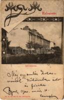 1900 Kolozsvár, Cluj; Iparmúzeum. Kováts P. és Fiai kiadása, szecessziós keret / Industry Museum. Art Nouveau, floral (kopott sarkak / worn corners)