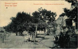 1908 Lippa, Lipova; Marosparti sétány, csendőrök. 3067. (W.L. ?) Zeitler Lajos kiadása / Promenade an dem Ufer des Maros / Mures riverside promenade, gendarmes (EK)