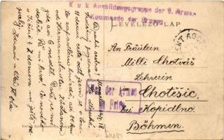 1918 Morgonda, Mergeln, Merghindeal; tér / square + "K.u.K. Ausbildungsgruppe der 9. Armee Komm...