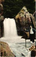 Szebenjuharos, Hohe Rinne, Paltinis (Nagyszeben, Sibiu); Zibinswasserfall. Section Hermannstadt S.K.V. 1911. / völgy, vízesés / valley, waterfall (EK)