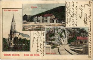 1909 Anina, Stájerlakanina, Steierdorf; Római katolikus templom, vasútállomás, vasúti alagút / Catholic church, railway station, railway tunnel (fa)