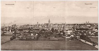 Nagyszeben, Hermannstadt, Sibiu; 3-részes kihajtható panorámalap / 3-tiled folding panoramacard (kis szakadás / small tear)