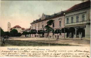 1905 Nagykároly, Carei; Széchenyi utca, Kereskedelmi és Iparbank. Csókás László kiadása / street view, bank (EK)
