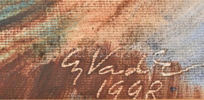 Gy. Vad Erzsébet (1925-2012): Vízparti táj (Tisza?). Olaj, farost, jelezve jobbra lent. Fakeretben, ...