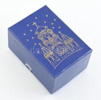Fabergé jellegű zománcozott tojás, fém, hibátlan, eredeti dobozban. m: 7 cm
