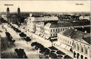 Debrecen, Piac utca, üzletek, templom