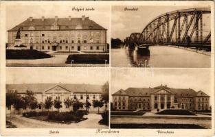 Komárom, Komárnó; Polgári iskola, Duna híd, zárda, városháza / school, Danube bridge, town hall, nunnery (EK)