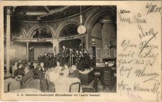 1904 Wien, Vienna, Bécs; K.k. Gartenbau-Gesellschaft (Rotundensaal mit Capelle Sommer) / restaurant interior, music band (EB)