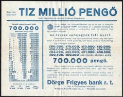 1939 Dörge Frigyes Bank Rt. osztálysorsjáték, 2 db reklámnyomtatvány + levél, borítékkal