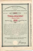 1901. "Szeged-Nagykikinda-Nagybecskereki Egyesült HÉV" törzsrészvénye 1200K-ról, német és magyar nyelven, szelvényekkel