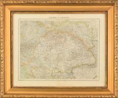 cca 1880-1900 Ungarn und Galizien, rev. von Carl Wolf, Magyarország és Galícia-Bukovina térképe, 1:2.500.000, 32×41,5 cm, dekoratív üvegezett fakeretben.
