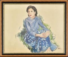 Élesdy István (1912-1987): Fiatal lány portréja. Akvarell, papír, jelzett. Lap széle kissé sérült. Üvegezett fakeretben, 35x44 cm