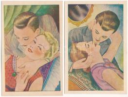 4 db régi romantikus képeslap szerelmes párokkal, Rekord kiadás