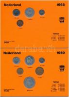 Hollandia 1968-1970. 1c-2 1/2G négy különböző, nem hivatalos forgalmi összeállítás három különböző évből, narancssárga kartonlapon, összesen 23xklf érmével T:1--2- Netherlands 1968-1970. 1 Cent - 2 1/2 Gulden four unofficial coin sets from three different years on orange cardboard, 23xdiff coins C:AU-VF