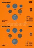 Hollandia 1971-1975. 1c-2 1/2G öt különböző év nem hivatalos forgalmi összeállítása, narancssárga kartonlapon, összesen 26xklf érmével T:1--2- Netherlands 1971-1975. 1 Cent - 2 1/2 Gulden five unofficial coin sets from different years on orange cardboard, 26xdiff coins C:AU-VF