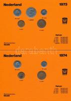Hollandia 1971-1975. 1c-2 1/2G öt különböző év nem hivatalos forgalmi összeállítása, narancssárga ka...