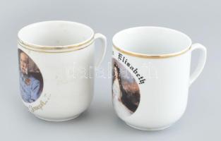 2 db porcelán bögre, jelzett, kopott, Sissi és Ferenc József képmásával díszítve, m: 9,5 cm