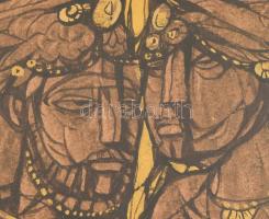 Xantus Gyula (1919-1993): Szent család. Vegyes technika, farost. Jelezve jobbra fent. Dekoratív, üve...