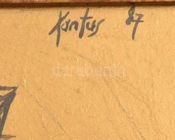 Xantus Gyula (1919-1993): Szent család. Vegyes technika, farost. Jelezve jobbra fent. Dekoratív, üve...