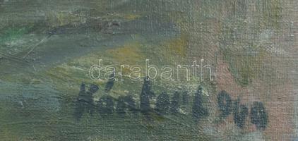 Kántor Lajos (1922-2013): Budai táj, 1960. Olaj, vászon, jelezve jobbra lent. Hátoldalán Képcsarnok ...