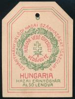 cca 1910 Az alsólendvai Hungaria Hazai Ernyőgyár által készített termék hazai származását igazoló nemzeti színű két oldalas kartonlap, szép állapotban, 7×5 cm