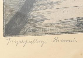 Feledy Gyula (1928-2010): Tiszapalkonyi hőerőmű. Rézkarc, papír, jelzett, 26×20 cm, lapszéli néhány ...