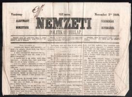 1848 A Nemzeti c. politikai napilap 152. száma. benne a bécsi forradalom bukásáról 4p.