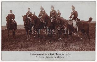 1902 Sasvár, Sassin, Sastín (Sasvár-Morvaőr, Sastín-Stráze); Kaisermanöver bei Sasvár 1902. Reitende Batterie im Gefecht / 1902-es Sasvár vidékén megtartott császári hadgyakorlatok / Austro-Hungarian K.u.K. military, royal military maneuvers in Sastín. photo