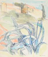 Jean Barillon (1913-1996): Francia táj. Akvarell, golyóstoll, papír, jelzett, 46x38 cm