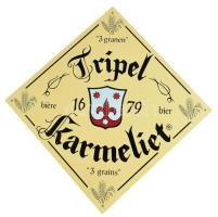 Belga sör reklámtábla, fém, Trippel Karmeliet. 56x56 cm