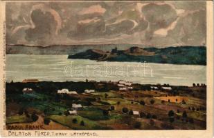 Balatonfüred, Tihany látképével. Künstler-Heliocolorkarte No. 2791. von Ottmar Zieher, litho s: Raoul Frank