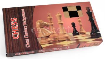 Sakk, Checkers és Backgammon készlet originál dobozban, 34x34