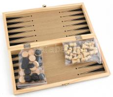 Sakk, Checkers és Backgammon készlet originál dobozban, 34x34
