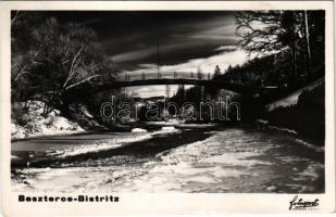 1943 Beszterce, Bistritz, Bistrita; híd télen / bridge in winter. Fotosport