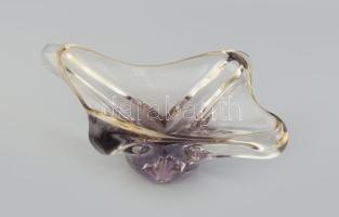 Retró lila és színtelen üveg tál, kis kopásokkal, d: 27 cm