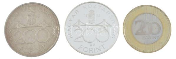 1994. 200Ft Ag "Deák" + 1995. 200Ft Ag "Deák" (PP) + 2010. 200Ft bimetál (PP) T:2,PP