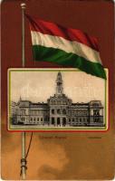 Arad, Városháza. Szecessziós magyar zászlós litho keret / town hall. Art Nouveau litho frame with Hungarian flag (r)