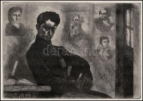 Barczy Pál (1933-2003): Március előtt (Petőfi). Rézkarc, papír, jelzett, 19×29 cm