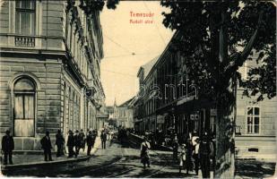 Temesvár, Timisoara; Rudolf utca, Hunyadi tér, üzletek. W.L. Bp. 2003. Gerő Manó kiadása / street view, square, shops (kopott sarkak / worn corners)