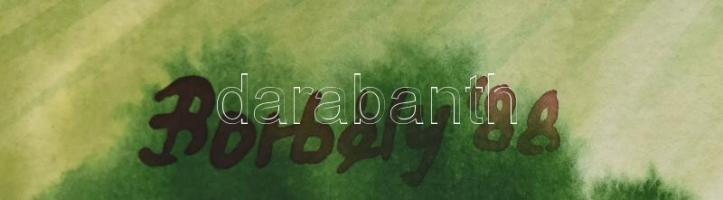 Borbély Béla (194?-2019): Balatonfelvidék. Akvarell, papír, jelzett, 45,5x52 cm