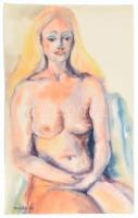 Borbély Béla (194?-2019): Női akt. Akvarell, papír, jelzett, 58x36 cm
