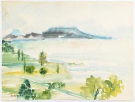 Borbély Béla (194?-2019): Balaton-Badacsony. Akvarell, papír, jelzett, lapszéli apró szakadással, 48x65 cm