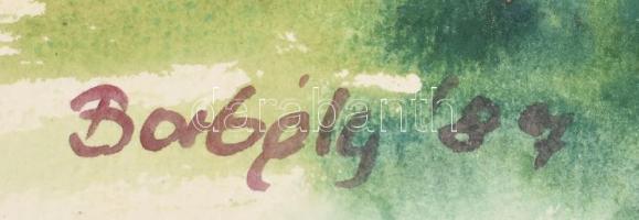 Borbély Béla (194?-2019): Balaton-Badacsony. Akvarell, papír, jelzett, lapszéli apró szakadással, 48...