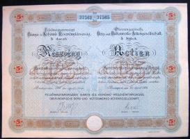 1926. "Felsőmagyarországi Bánya- és Komhómű Részvénytársaság" részvénye 125P-ről, német és magyar nyelven, szelvényekkel