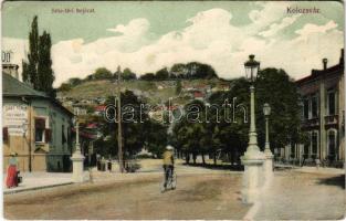 Kolozsvár, Cluj; Séta téri bejárat, Diána gőzfürdő, uszoda, kerékpár. Schuster Emil kiadása / promenade entrance, spa, swimming pool, bicycle (EK)