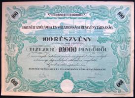 1930. "Egyesült Izzólámpa és Villamossági Részvénytársaság" részvénye 10.000P-ről, szelvényekkel