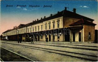 Brassó, Kronstadt, Brasov; pályaudvar, vasútállomás, motoros vonat / railway station, motor train (EK)