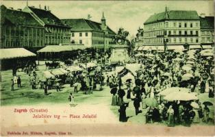 Zagreb, Zágráb; Jelacicev trg, Dr Eugen Rado / piac árusokkal / market (fl)