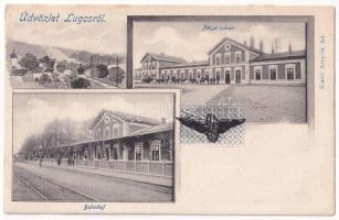 1902 Lugos, Lugoj; Pályaudvar, vasútállomás, vonat, gőzmozdony. Auspitz Adolf kiadása / Bahnhof / railway station, train, locomotive (EK)